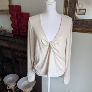 UpWest Womens XL Cream Twist Front Light Weight Soft Fleece Top Ruche LongSLV 52